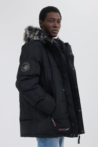 Canada Weather Gear Faux Fur Trim Puffer Parka Jacket - Black - Mens Parka Jackets - Canada Weather Gear