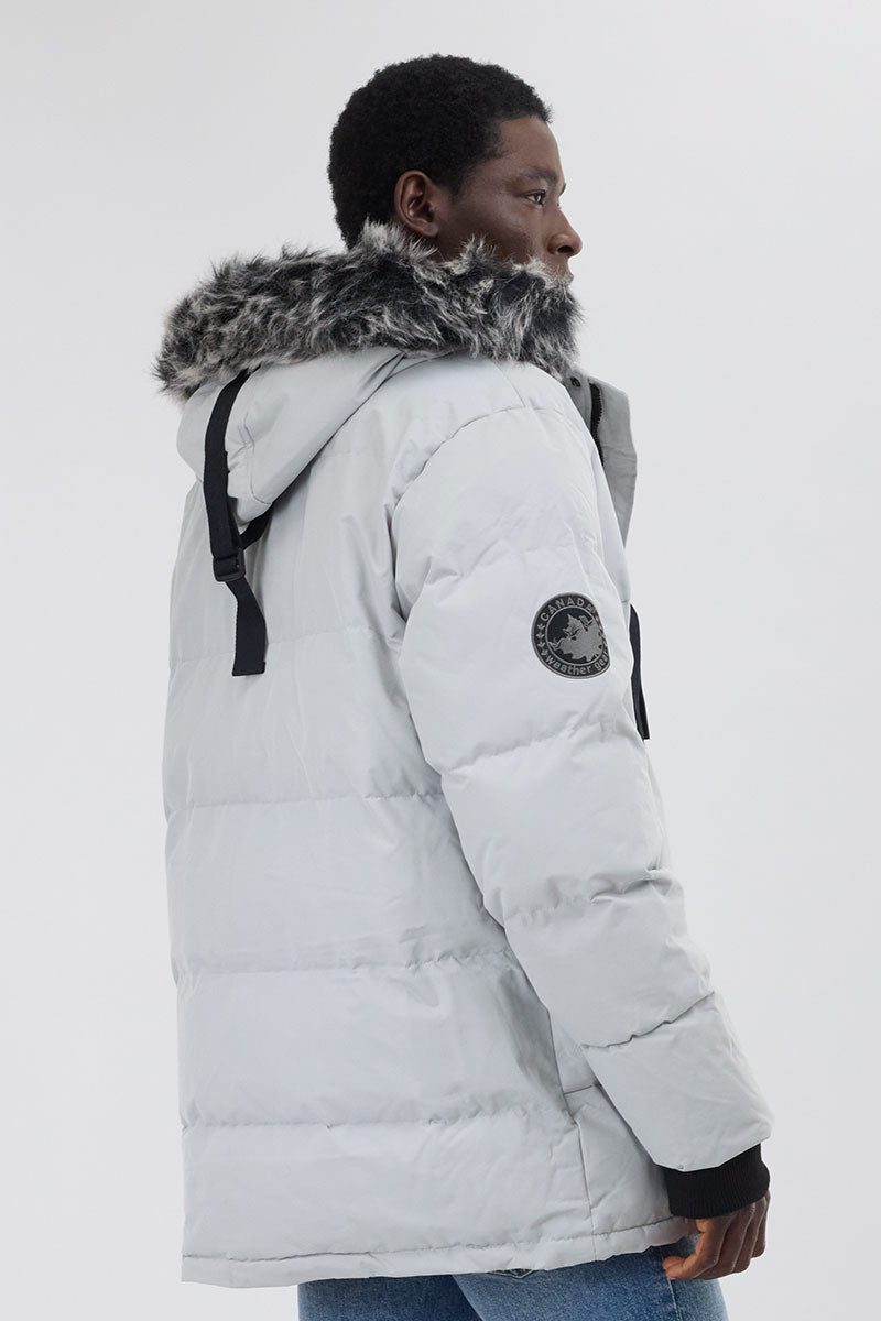 Canada Weather Gear Faux Fur Trim Puffer Parka Jacket - Stone - Mens Parka Jackets - Canada Weather Gear