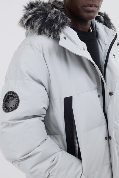 Canada Weather Gear Faux Fur Trim Puffer Parka Jacket - Stone - Mens Parka Jackets - Canada Weather Gear