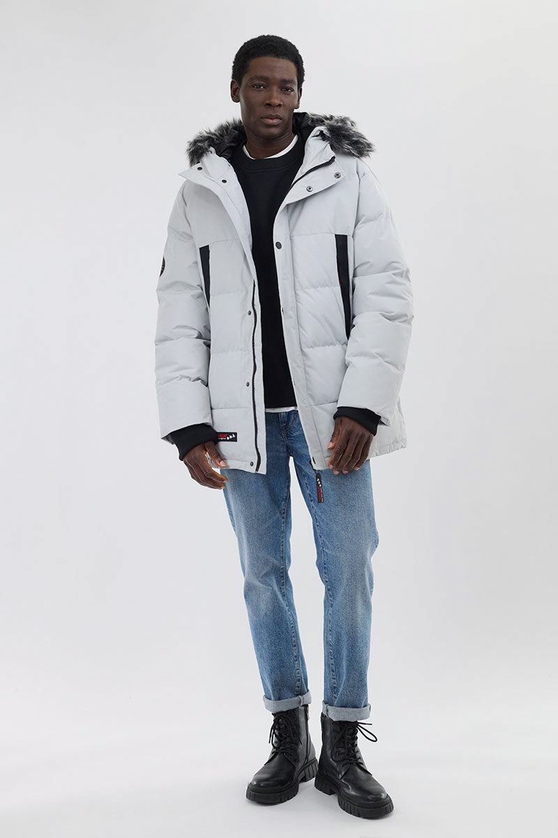Canada Weather Gear Faux Fur Trim Puffer Parka Jacket - Stone - Mens Parka Jackets - Canada Weather Gear