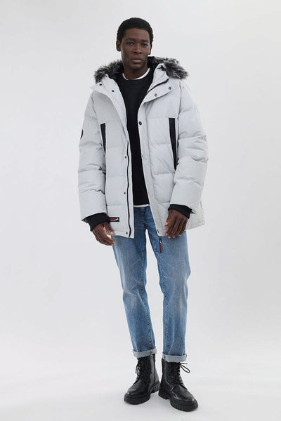Canada Weather Gear Faux Fur Trim Puffer Parka Jacket - Stone - Mens Parka Jackets - Canada Weather Gear