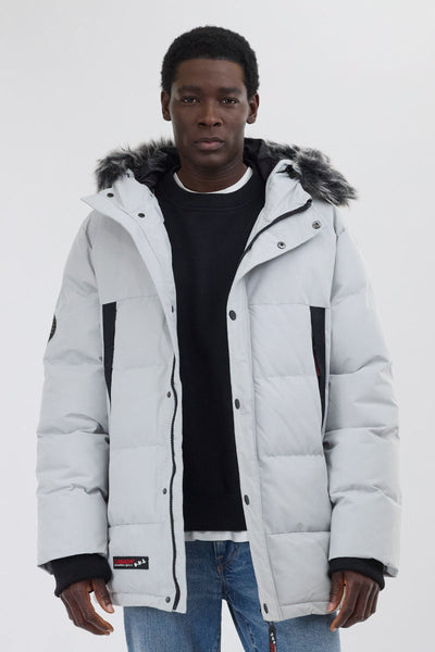 Canada Weather Gear Faux Fur Trim Puffer Parka Jacket - Stone - Mens Parka Jackets - Canada Weather Gear