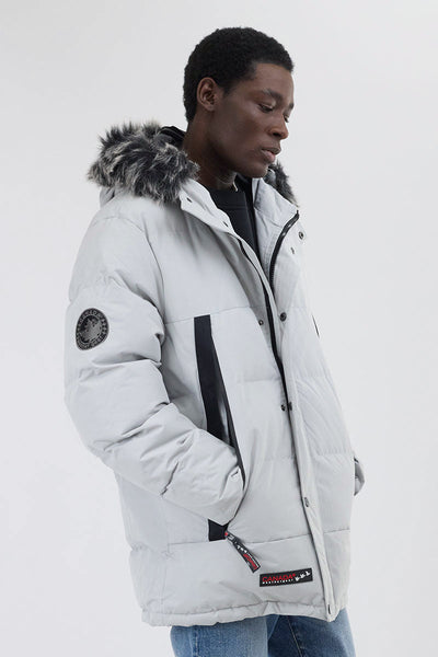 Canada Weather Gear Faux Fur Trim Puffer Parka Jacket - Stone - Mens Parka Jackets - Canada Weather Gear