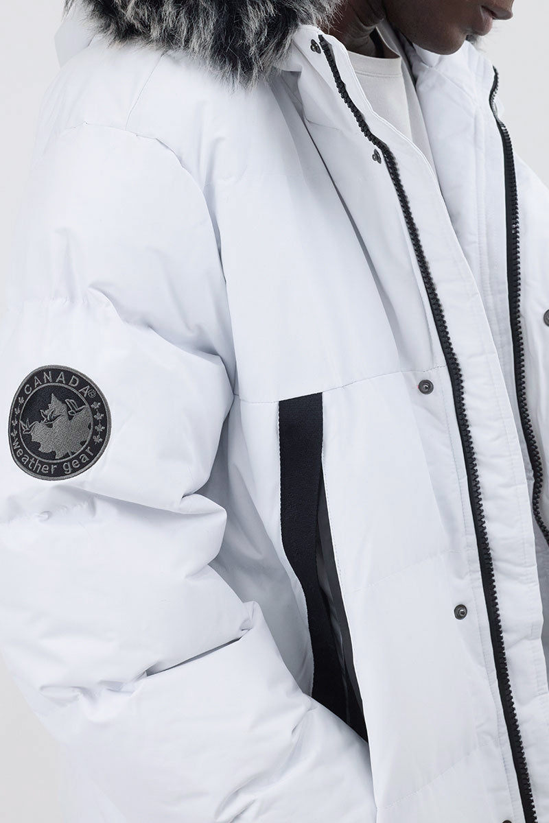 Canada Weather Gear Faux Fur Trim Puffer Parka Jacket - White - Mens Parka Jackets - Canada Weather Gear