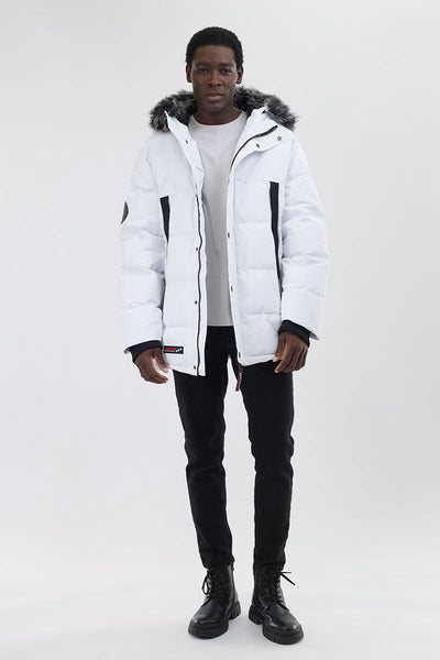 Canada Weather Gear Faux Fur Trim Puffer Parka Jacket - White - Mens Parka Jackets - Canada Weather Gear
