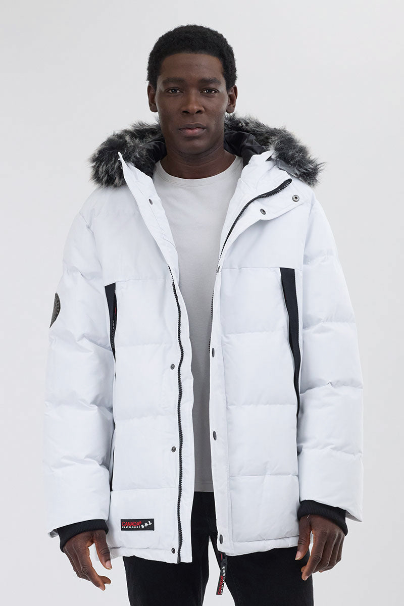 Canada Weather Gear Faux Fur Trim Puffer Parka Jacket - White - Mens Parka Jackets - Canada Weather Gear