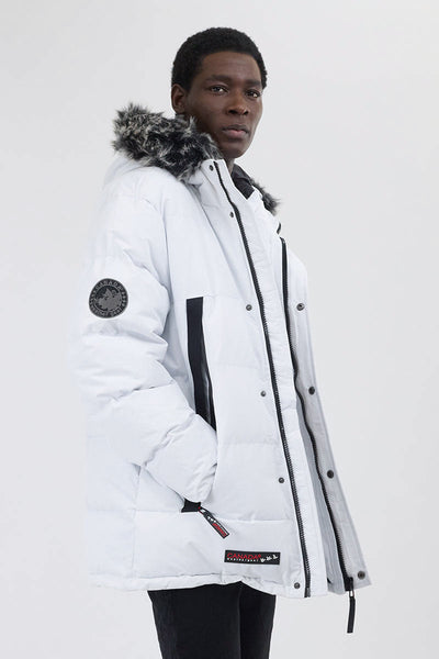 Canada Weather Gear Faux Fur Trim Puffer Parka Jacket - White - Mens Parka Jackets - Canada Weather Gear
