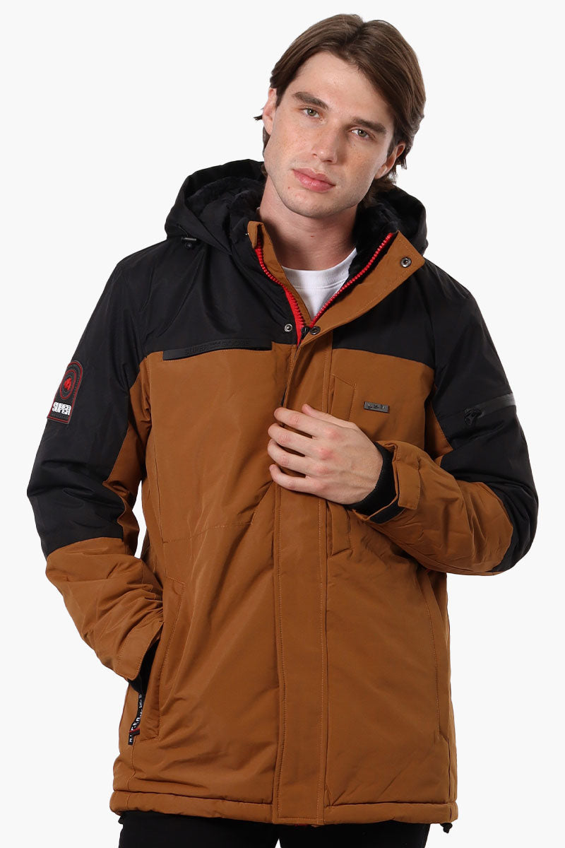 Super Triple Goose Faux Fur Lined Hood Parka Jacket - Brown - Mens Parka Jackets - Canada Weather Gear