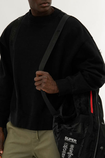 Super Triple Goose Faux Fur Lined Backpack Strap Parka Jacket - Black - Mens Parka Jackets - Canada Weather Gear