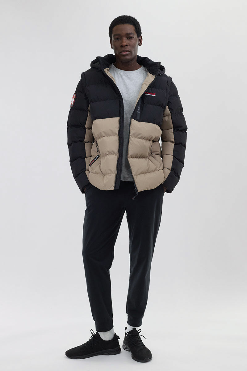 Canada Weather Gear Colour Block Zip Off Sleeve Bomber Jacket - Beige - Mens Bomber Jackets - Canada Weather Gear