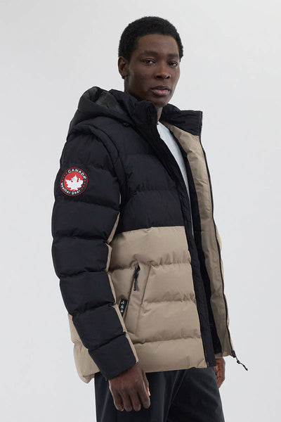 Canada Weather Gear Colour Block Zip Off Sleeve Bomber Jacket - Beige - Mens Bomber Jackets - Canada Weather Gear
