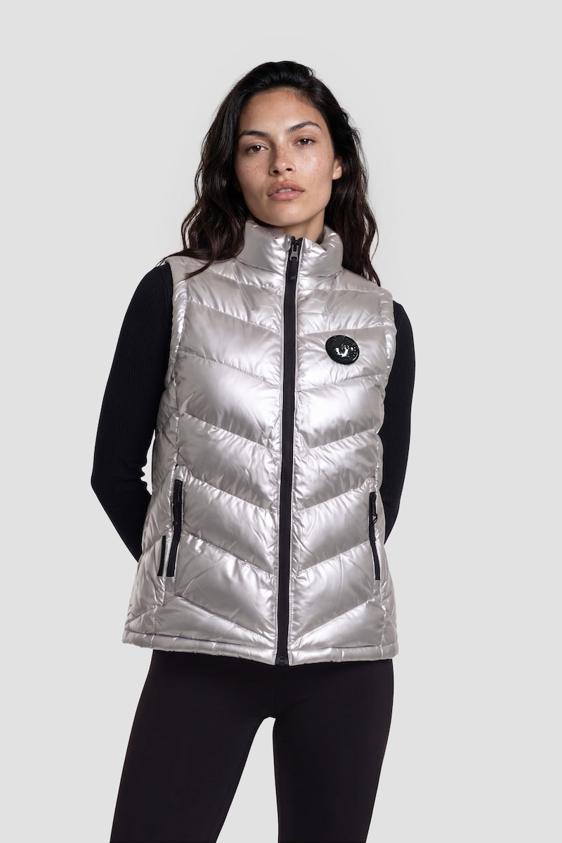 Quilted Zip-Up Vest - Silver