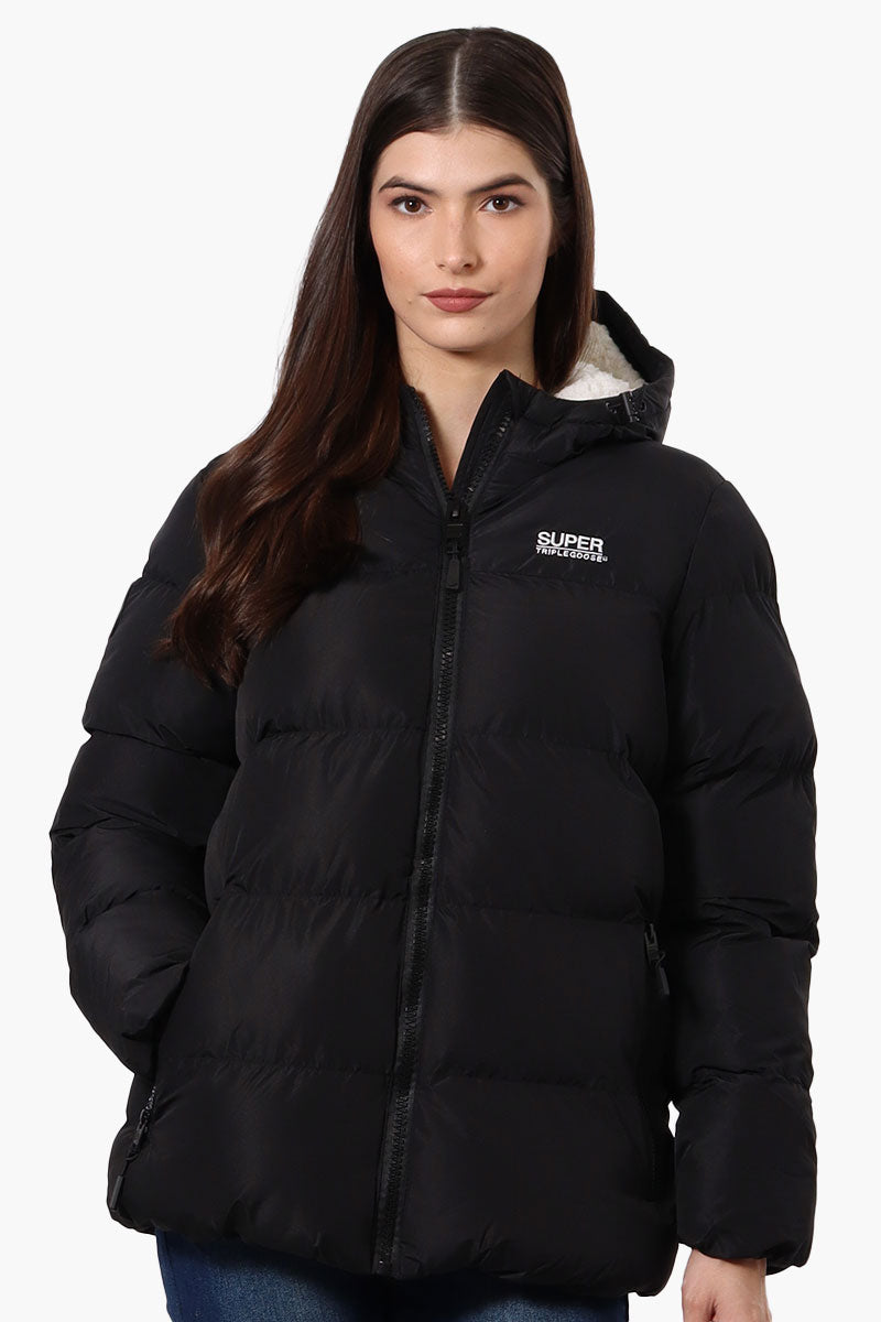 Super Triple Goose Sherpa Lined Bubble Bomber Jacket - Black - Womens Bomber Jackets - Canada Weather Gear