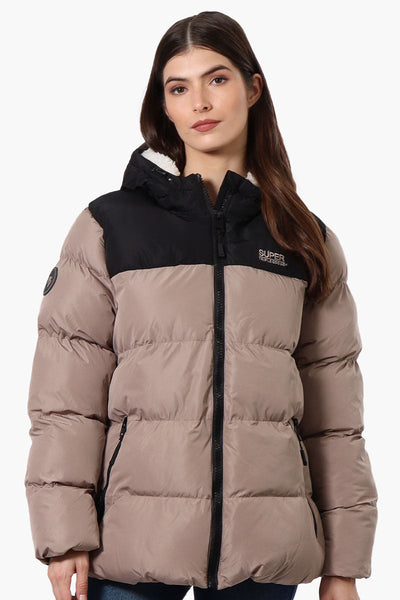 Super Triple Goose Sherpa Lined Bubble Bomber Jacket - Beige - Womens Bomber Jackets - Canada Weather Gear