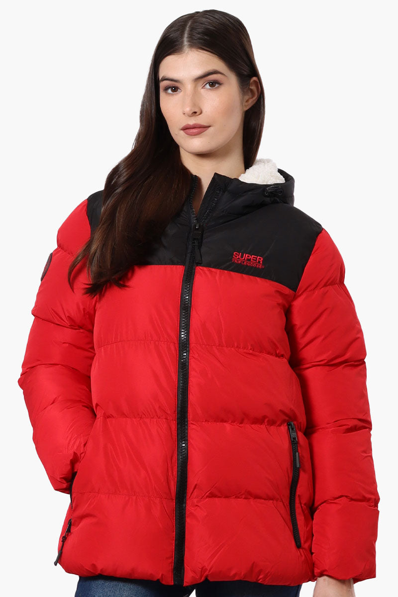 Super Triple Goose Sherpa Lined Bubble Bomber Jacket - Red - Womens Bomber Jackets - Canada Weather Gear