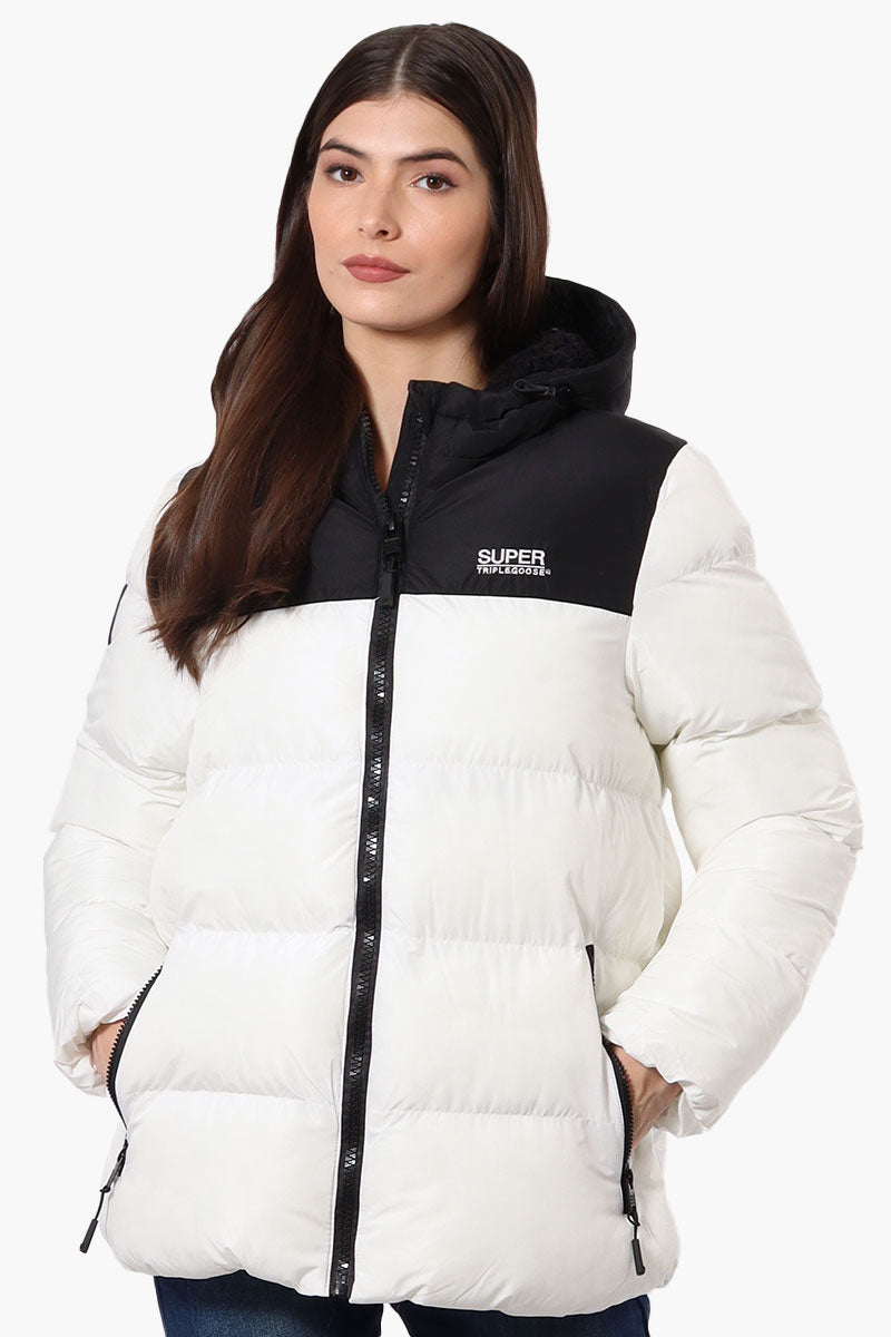 Super Triple Goose Sherpa Lined Bubble Bomber Jacket - White - Womens Bomber Jackets - Canada Weather Gear