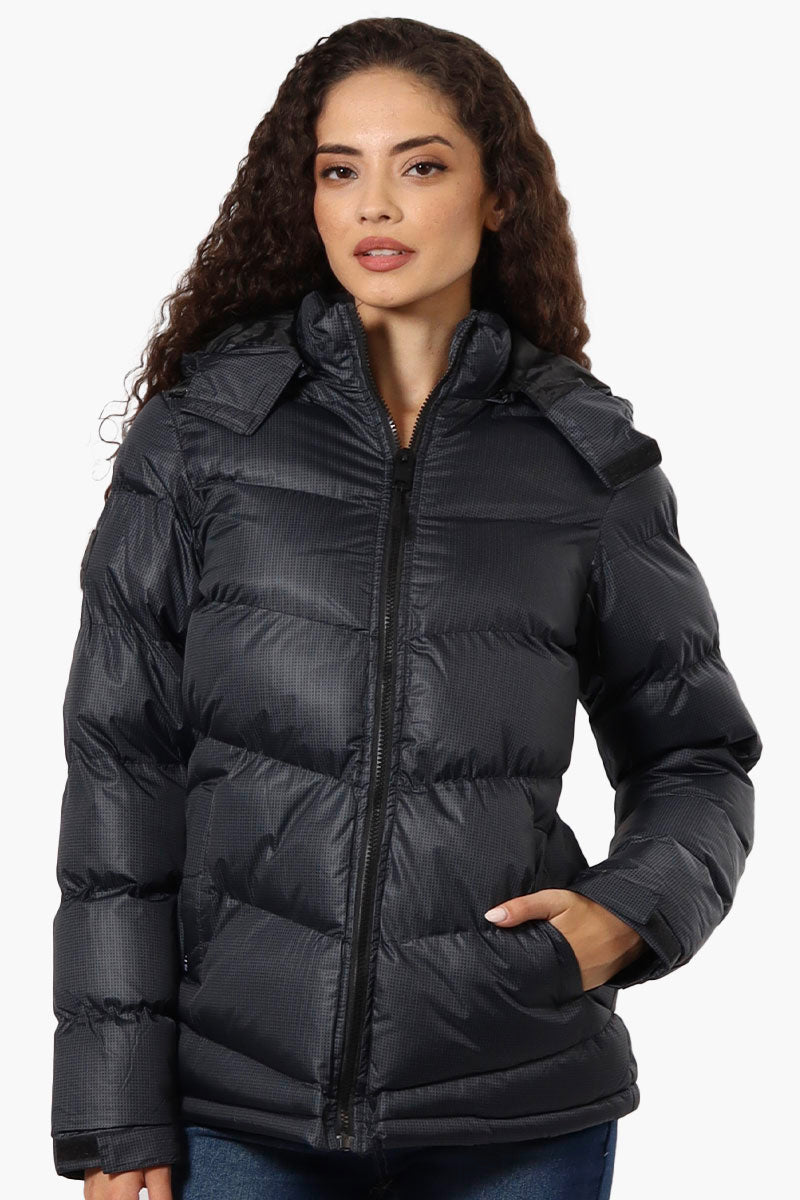 Canada Weather Gear Grid Pattern Bubble Bomber Jacket - Black - Womens Bomber Jackets - Canada Weather Gear