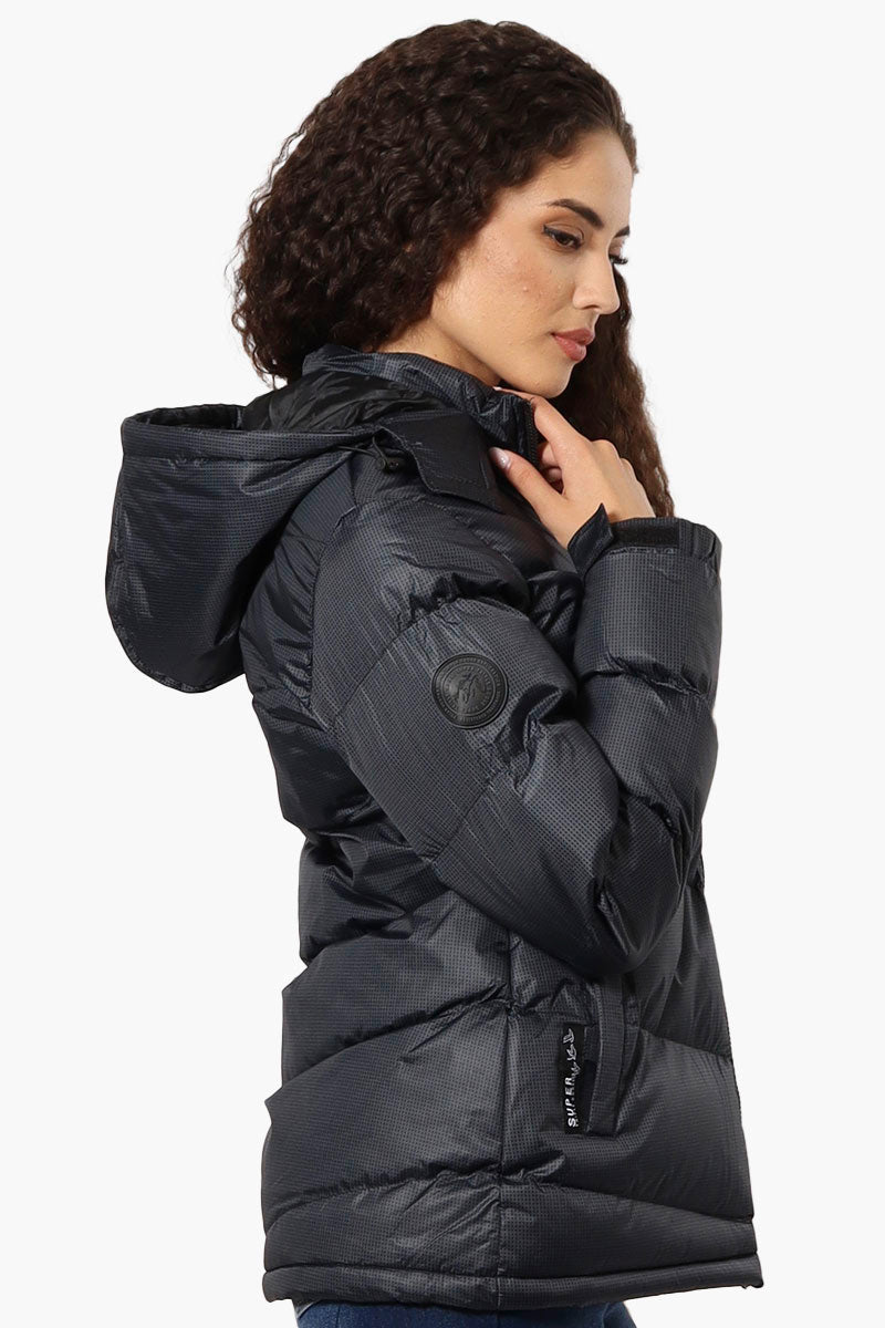 Canada Weather Gear Grid Pattern Bubble Bomber Jacket - Black - Womens Bomber Jackets - Canada Weather Gear