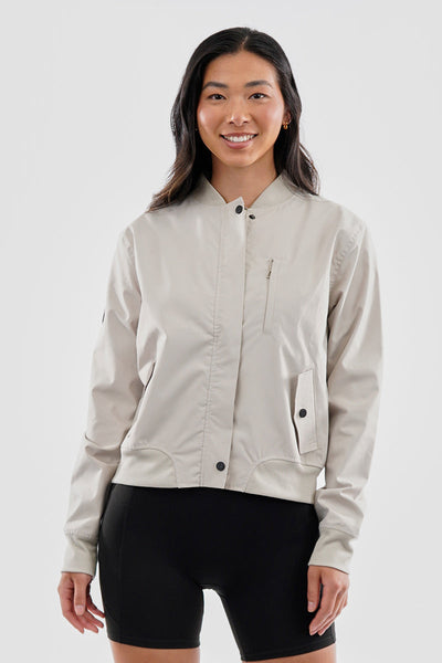 Canada Weather Gear Basic Zip Up Bomber Lightweight Jacket - Cream - Womens Lightweight Jackets - Canada Weather Gear