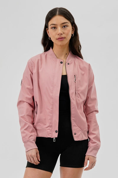 Canada Weather Gear Basic Zip Up Bomber Lightweight Jacket - Pink - Womens Lightweight Jackets - Canada Weather Gear