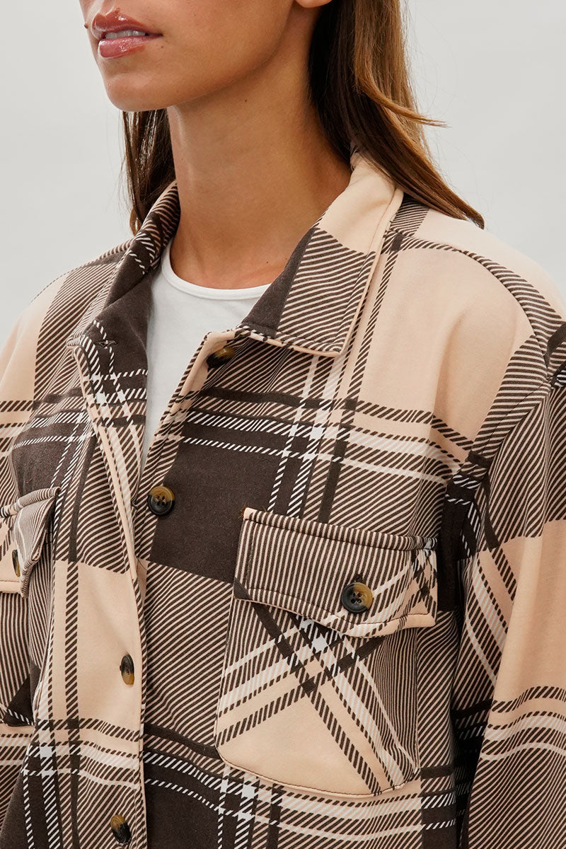 Canada Weather Gear Plaid Button Up Lightweight Jacket - Beige - Womens Lightweight Jackets - Canada Weather Gear