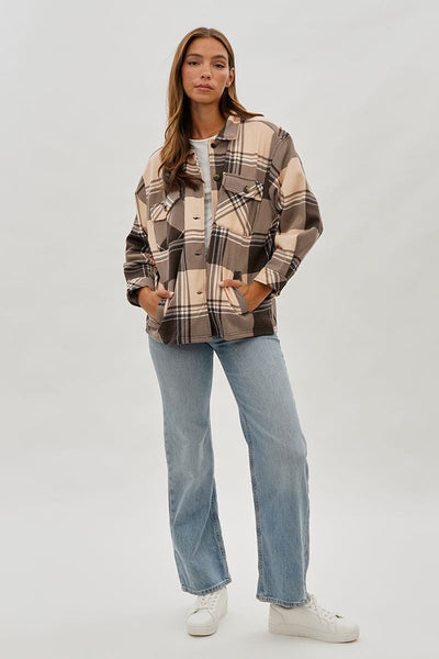 Canada Weather Gear Plaid Button Up Lightweight Jacket - Beige - Womens Lightweight Jackets - Canada Weather Gear