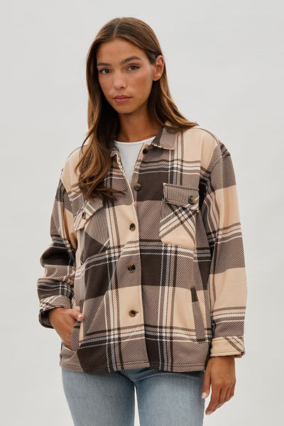 Canada Weather Gear Plaid Button Up Lightweight Jacket - Beige - Womens Lightweight Jackets - Canada Weather Gear