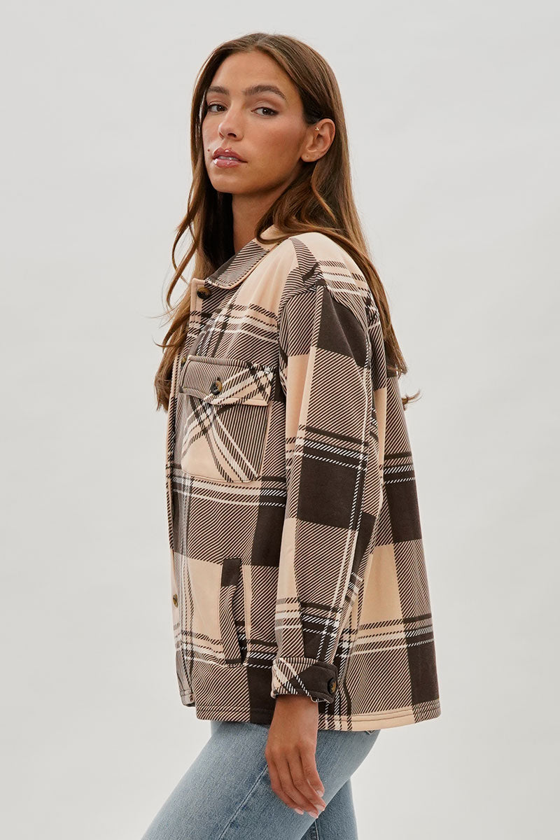 Canada Weather Gear Plaid Button Up Lightweight Jacket - Beige - Womens Lightweight Jackets - Canada Weather Gear