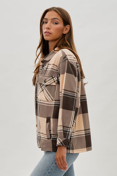 Canada Weather Gear Plaid Button Up Lightweight Jacket - Beige - Womens Lightweight Jackets - Canada Weather Gear