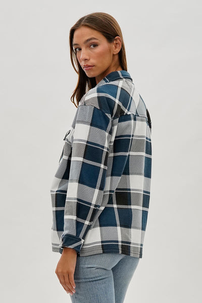 Canada Weather Gear Plaid Button Up Lightweight Jacket - Teal - Womens Lightweight Jackets - Canada Weather Gear