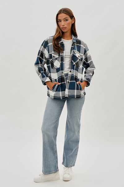 Canada Weather Gear Plaid Button Up Lightweight Jacket - Teal - Womens Lightweight Jackets - Canada Weather Gear