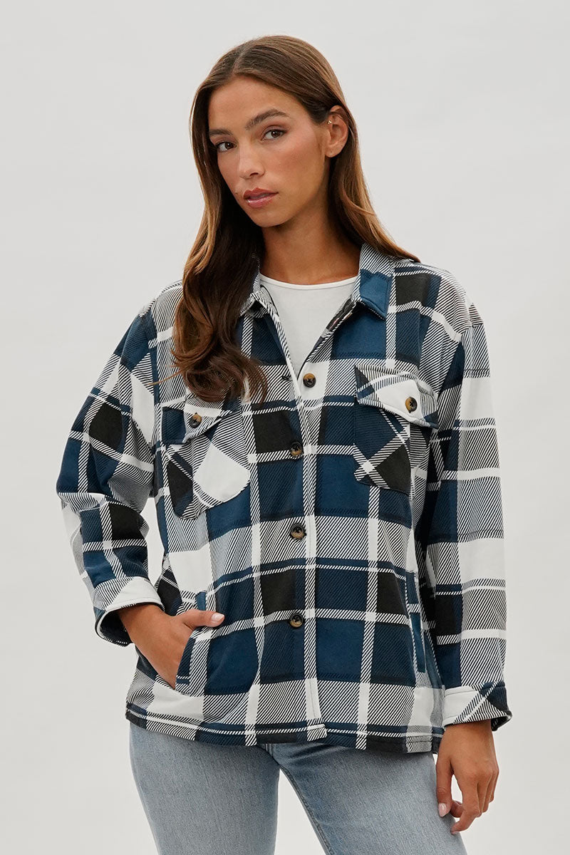 Canada Weather Gear Plaid Button Up Lightweight Jacket - Teal - Womens Lightweight Jackets - Canada Weather Gear