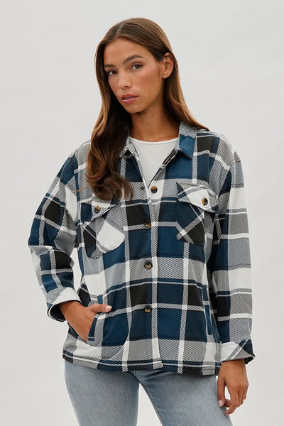 Canada Weather Gear Plaid Button Up Lightweight Jacket - Teal - Womens Lightweight Jackets - Canada Weather Gear