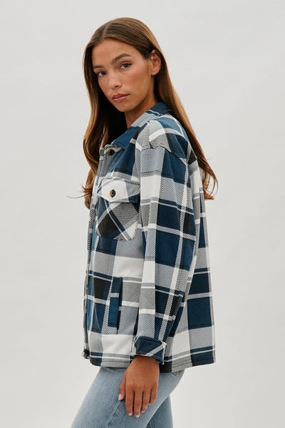 Canada Weather Gear Plaid Button Up Lightweight Jacket - Teal - Womens Lightweight Jackets - Canada Weather Gear