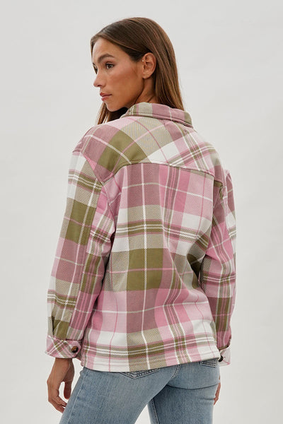 Canada Weather Gear Plaid Button Up Lightweight Jacket - Pink - Womens Lightweight Jackets - Canada Weather Gear