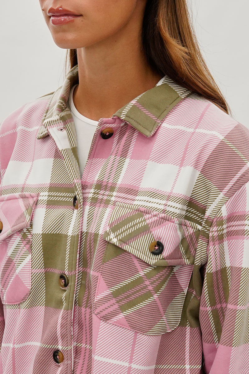 Plaid Button Up Lightweight Jacket - Pink