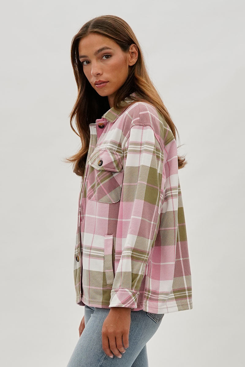 Canada Weather Gear Plaid Button Up Lightweight Jacket - Pink - Womens Lightweight Jackets - Canada Weather Gear
