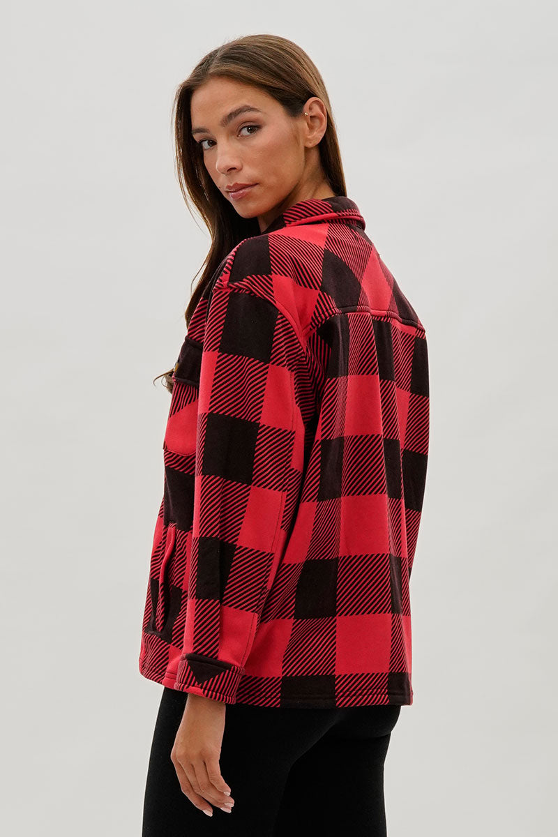 Canada Weather Gear Plaid Button Up Lightweight Jacket - Red - Womens Lightweight Jackets - Canada Weather Gear