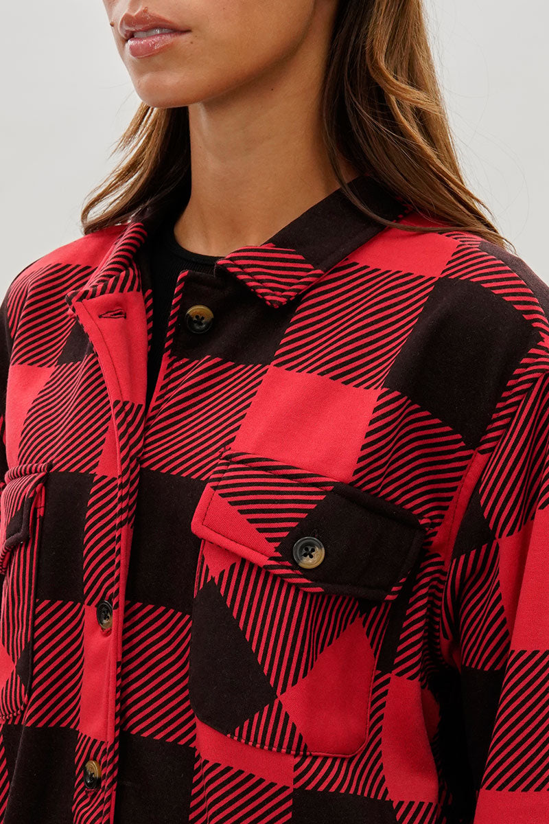 Canada Weather Gear Plaid Button Up Lightweight Jacket - Red - Womens Lightweight Jackets - Canada Weather Gear