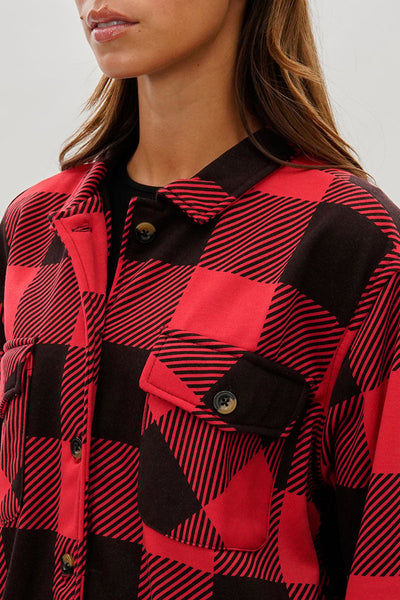 Canada Weather Gear Plaid Button Up Lightweight Jacket - Red - Womens Lightweight Jackets - Canada Weather Gear
