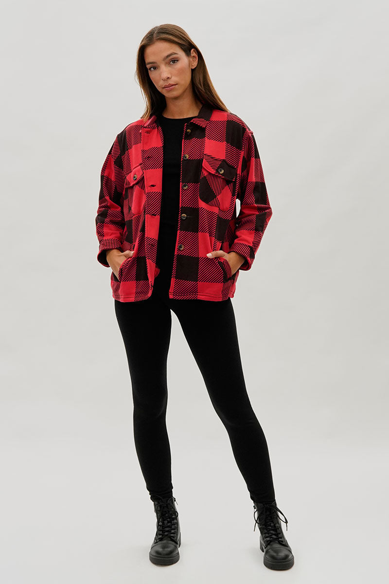 Plaid Button Up Lightweight Jacket - Red