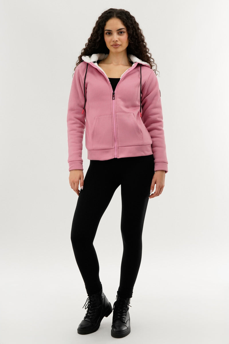 Canada Weather Gear Fleece Lined Zip Up Hoodie - Pink - Womens Hoodies & Sweatshirts - Canada Weather Gear