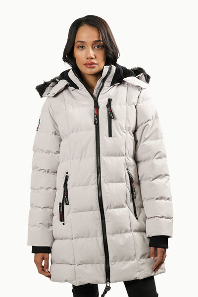Canada Weather Gear Vegan Fur Hood Parka Jacket - Stone - Womens Parka Jackets - Canada Weather Gear