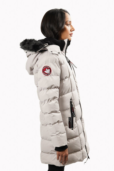 Canada Weather Gear Vegan Fur Hood Parka Jacket - Stone - Womens Parka Jackets - Canada Weather Gear