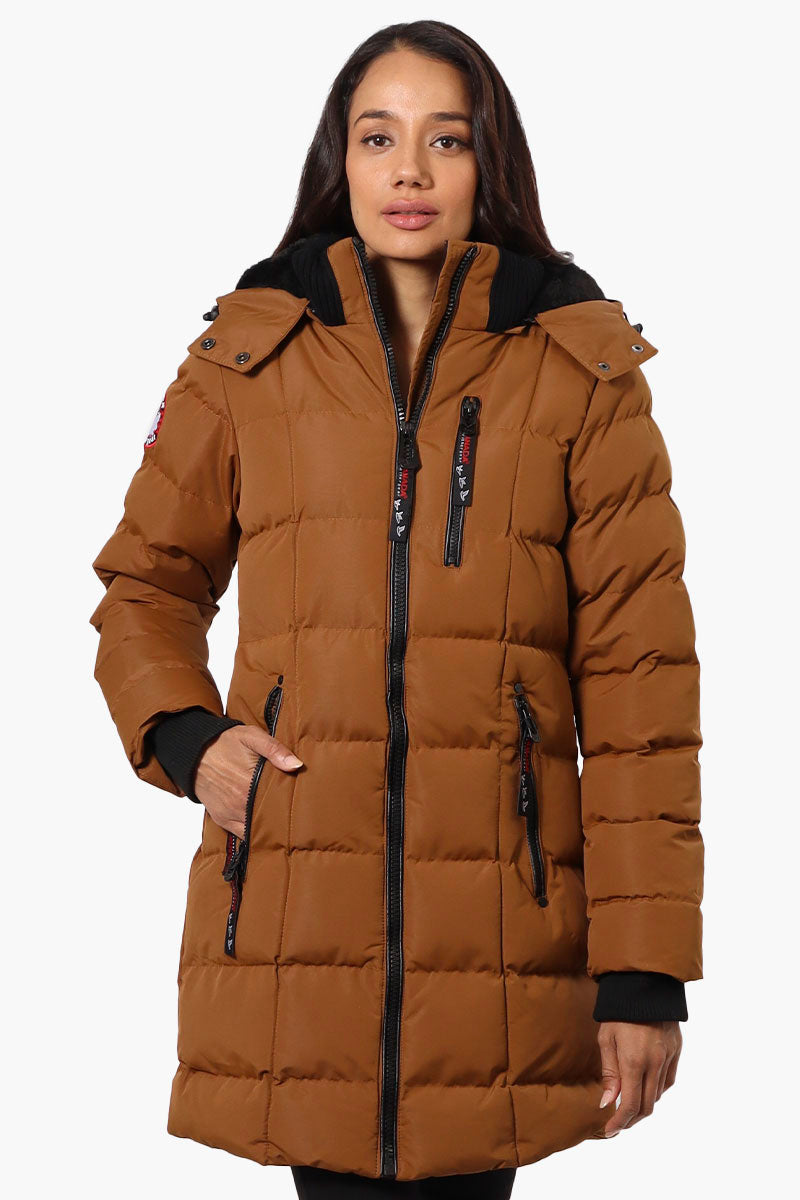 Canada Weather Gear 3/4 Length Bubble Parka Jacket - Brown - Womens Parka Jackets - Canada Weather Gear