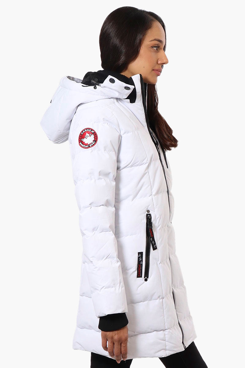 Canada Weather Gear 3/4 Length Bubble Parka Jacket - White - Womens Parka Jackets - Canada Weather Gear