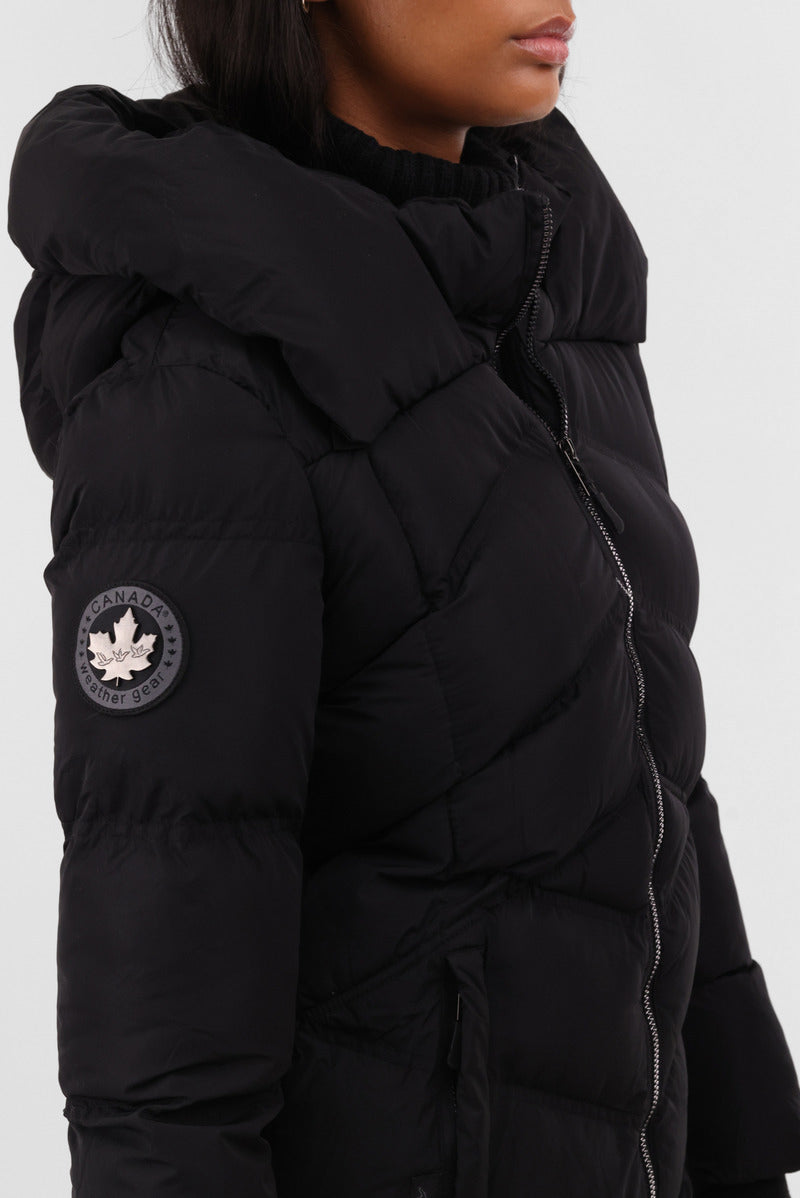 Canada Weather Gear Chevron Quilted Parka Jacket - Black - Womens Parka Jackets - Canada Weather Gear