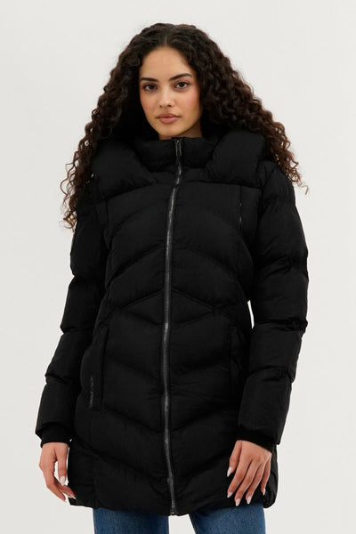 Canada Weather Gear Chevron Quilted Parka Jacket - Black - Womens Parka Jackets - Canada Weather Gear