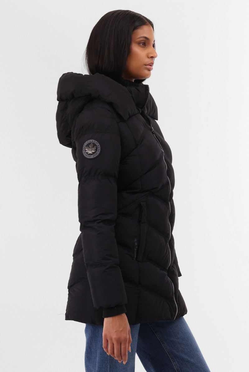 Canada Weather Gear Chevron Quilted Parka Jacket - Black - Womens Parka Jackets - Canada Weather Gear