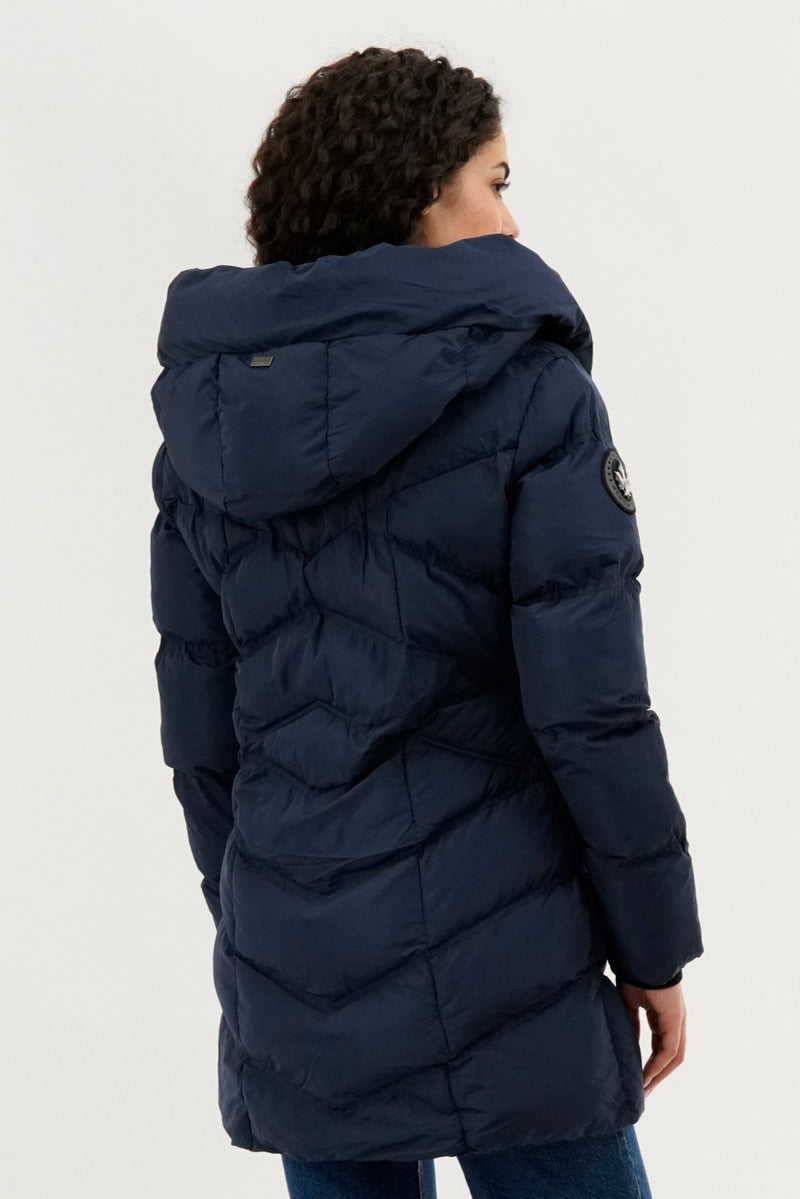 Chevron Quilted Parka Jacket - Navy